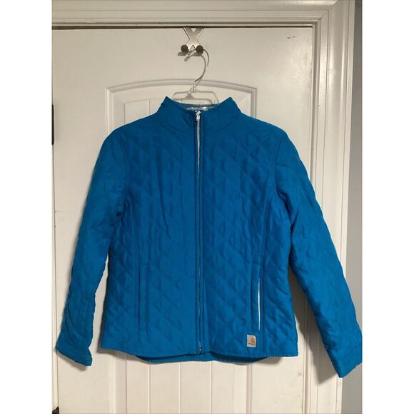 Carhartt Quilted Jacket Girls M (10-12) Pink Full Zip Pockets Heart Snap